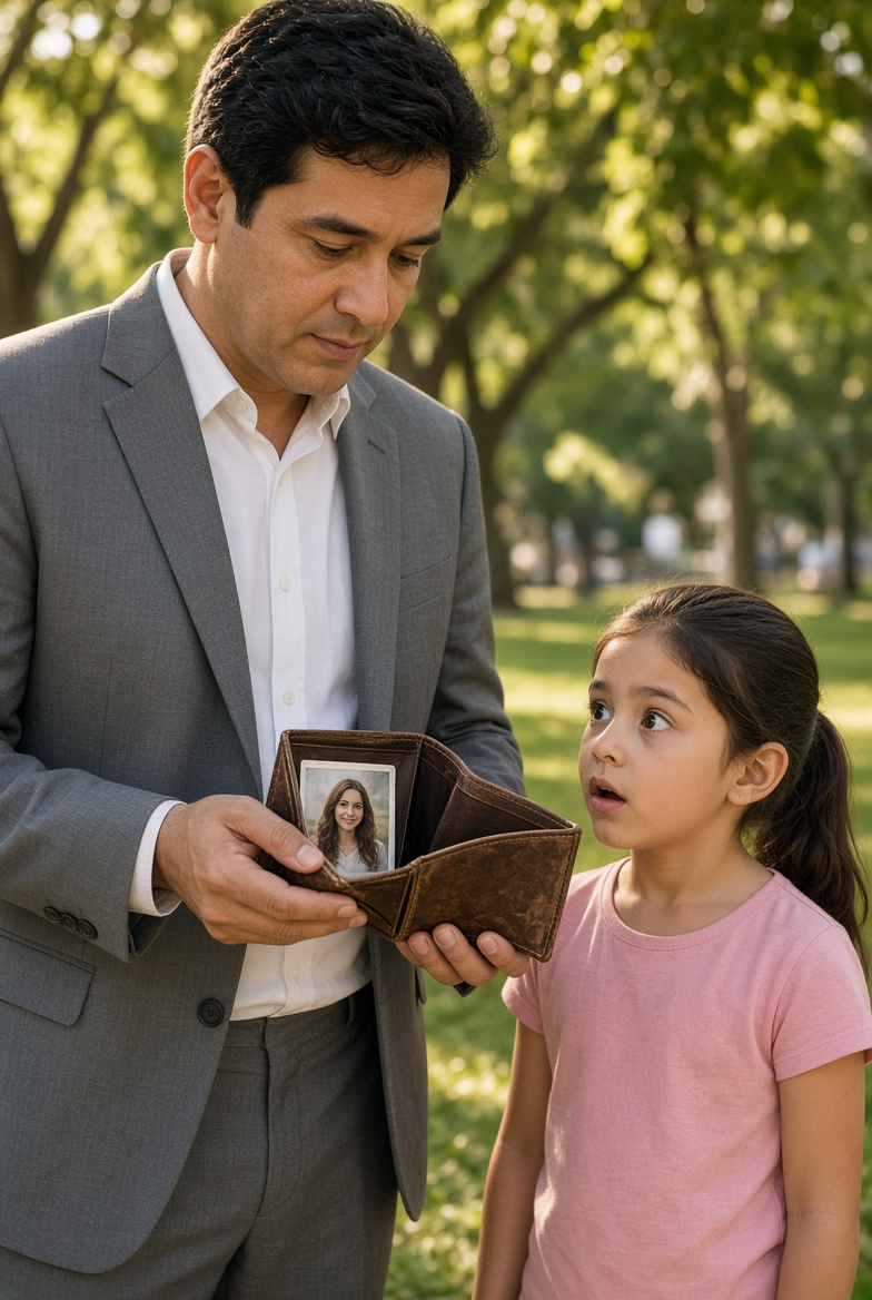 Mia's confused expression as she stares at the photograph
